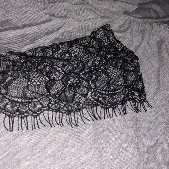 Gray Lace Trim Asymmetrical Top - Picture 3 of 4